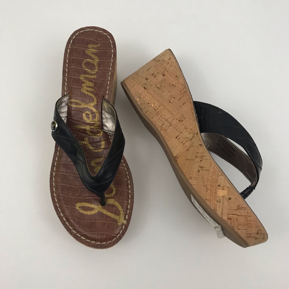 Sam Edelman Black Romy Cork Wedge Thong Sandal